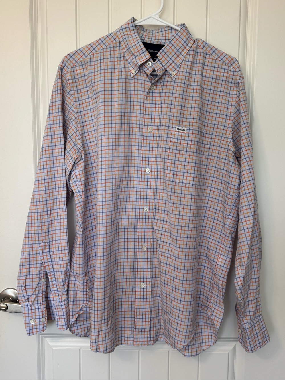 Façonnable Classique Plaid Button Down Shirt Men’s 40 Blue Orange‎